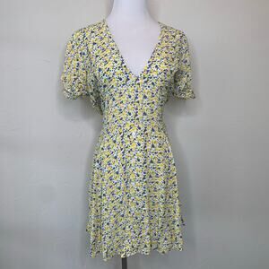 Faithfull The Brand Yellow Floral Mini Dress Medium